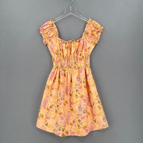 CHARLIE HOLIDAY Marley Mini Dress Womens 6 Orange Paisley Short Sleeve Linen NEW - Picture 4 of 16